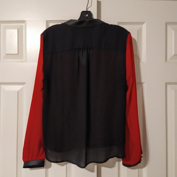 Bedo Red Black Chiffon Top Blouse Shirt - Picture 2 of 3